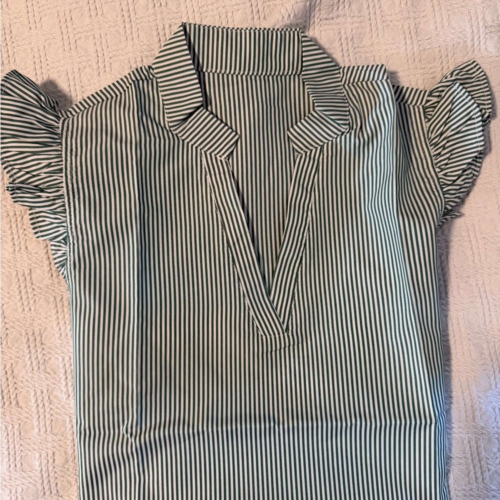 Elegant Striped Ruffle Sleeve Blouse